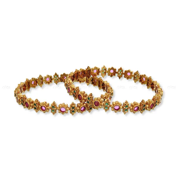 Gold_Tone_Pink_Stone_Embellished_Bangles_Set_Of_2