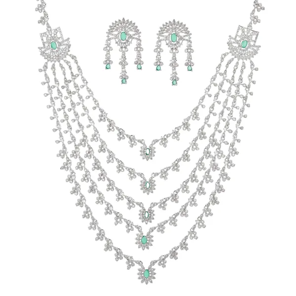 Silver_Rhodium_Plated_American_Diamond_Necklace_Set_With_Green_Zirconia