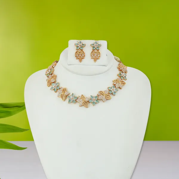 Gold_Plated_Mint_Green_Stone_Floral_Necklace_Earrings_Set_For_Women