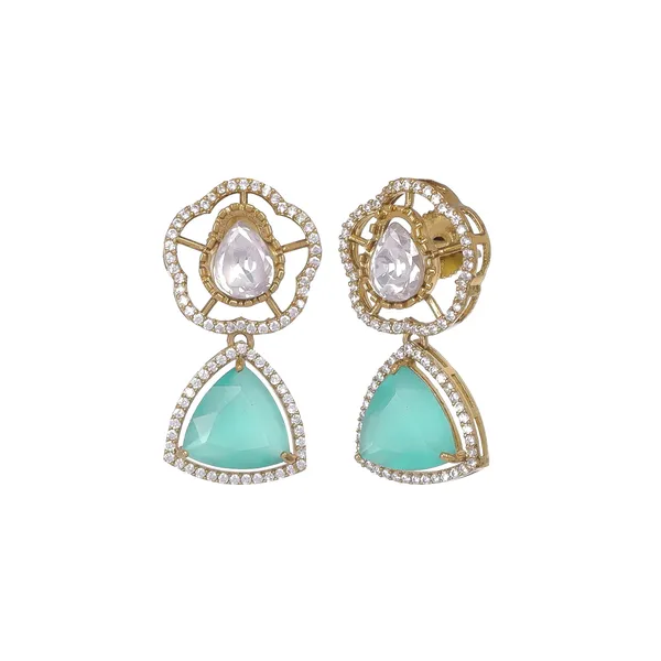 Antique_Gold_Brass_Moissanite_And_Zircon_Necklace_Set_With_Turquoise_Pendant