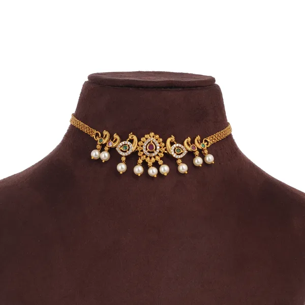 Gold_Plated_Floral_Kundan_Pearl_Drop_Choker_Necklace_For_Women