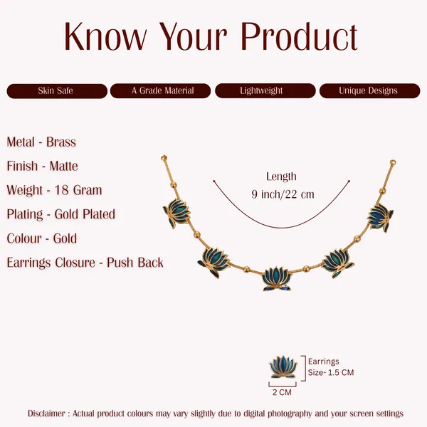 Gold_Plated_Brass_Blue_Lotus_Necklace_Set_For_Women
