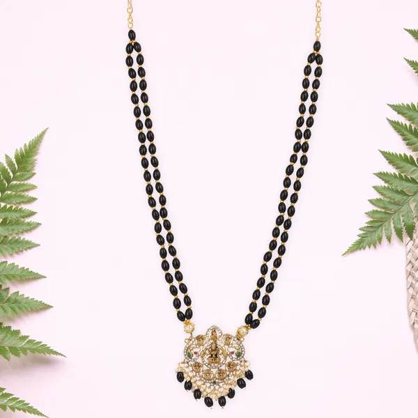 Gold_Plated_Black_Bead_Lakshmi_Temple_Pendant_Necklace