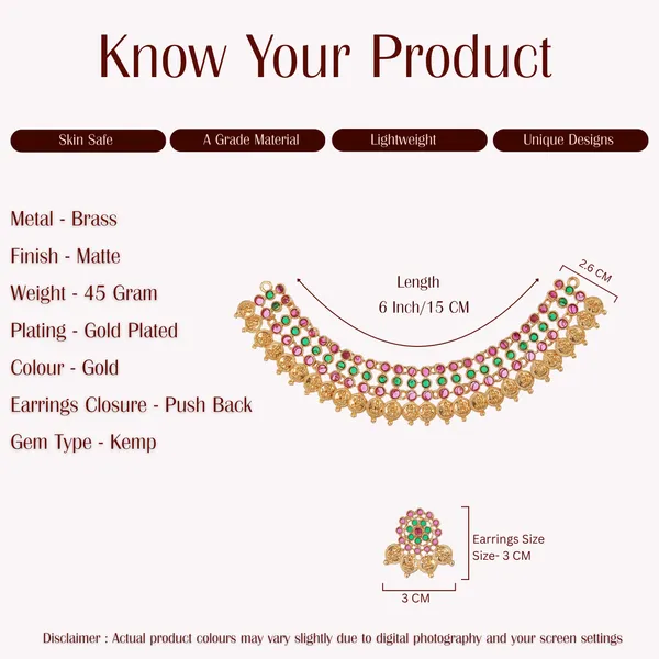 Gold_Plated_Multicolor_Kemp_Stone_Choker_Necklace_Set_With_Earrings