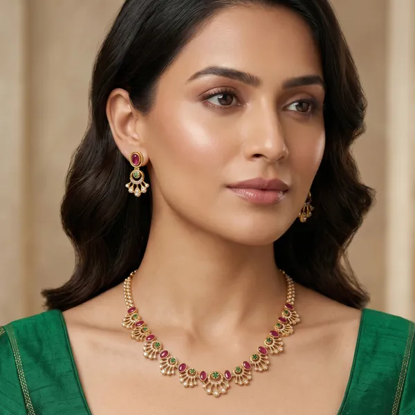 Gold_Plated_Ruby_Green_Stone_Necklace_Set_For_Women