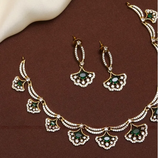 Antique_Gold_Plated_Brass_Ad_Cz_Stone_Necklace_Set_With_Earrings