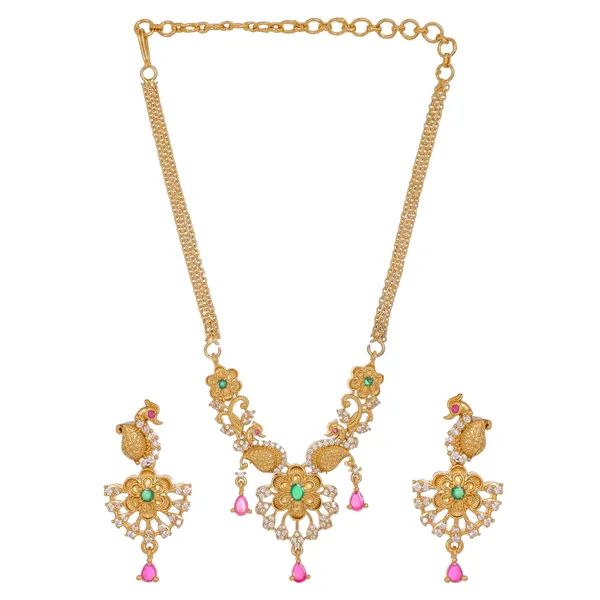 Gold_Plated_Peacock_Motif_Floral_Necklace_Earrings_Set