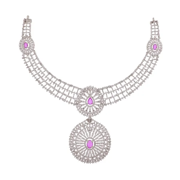 Silver_Rhodium_Plated_Pink_Zirconia_Bridal_Necklace_Set_For_Women