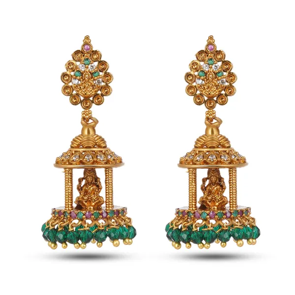 Gold_Plated_Kundan_Jhumka_Earrings_With_Green_Beads