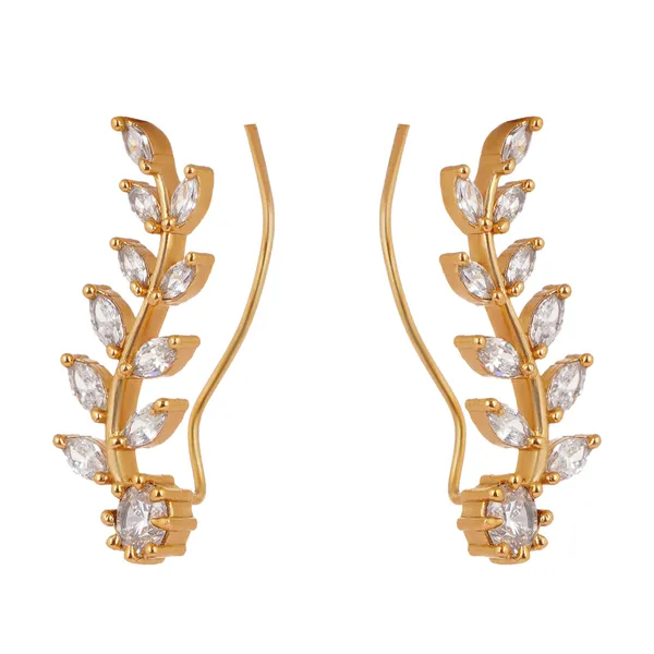 AAA_Grade_Cubic_Zirconia_Studded_Gold_Plated_Leaf_Design_Ear_Cuff_Earring_