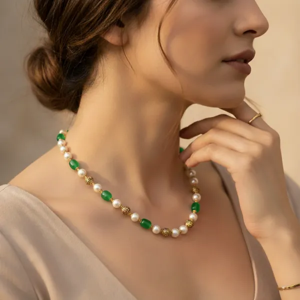 Gold_Plated_Pearl_And_Green_Crystal_Beaded_Necklace