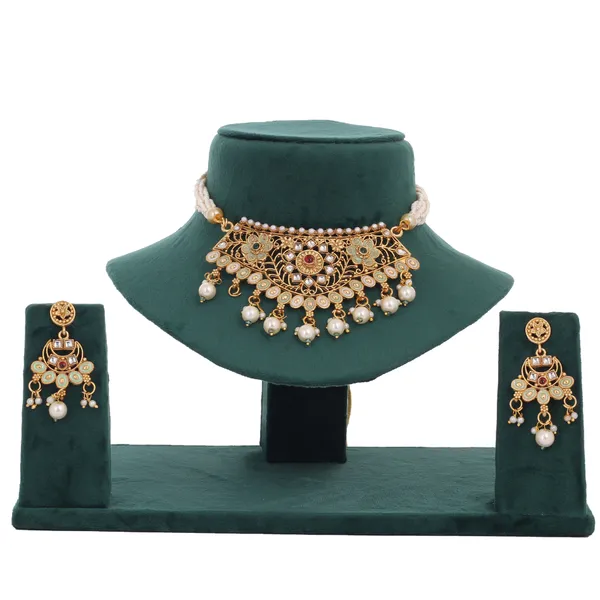 Kundan_Meenakari_Floral_Choker_Necklace_set_With_Earrings_Gold_Plated