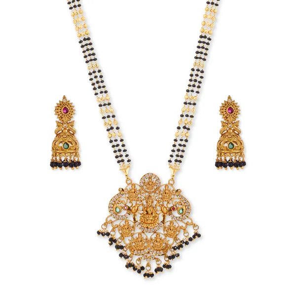 Gold_Plated_Black_Beaded_Temple_Jewellery_Necklace_Set_For_Women
