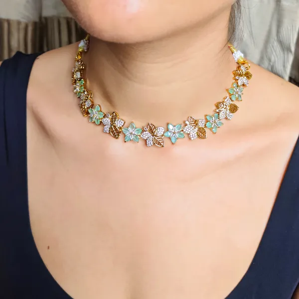 Gold_Plated_Mint_Green_Stone_Floral_Necklace_Earrings_Set_For_Women