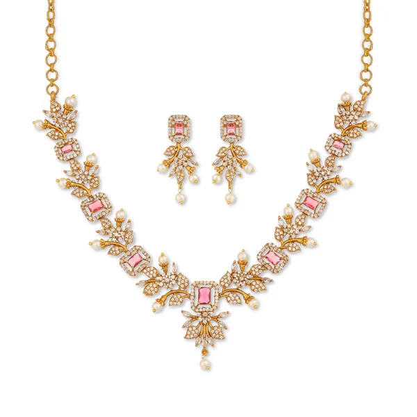 Ruby_AD_&_CZ_Necklace_Set_With_Earrings_Gold_Plated_Jewellery_Set