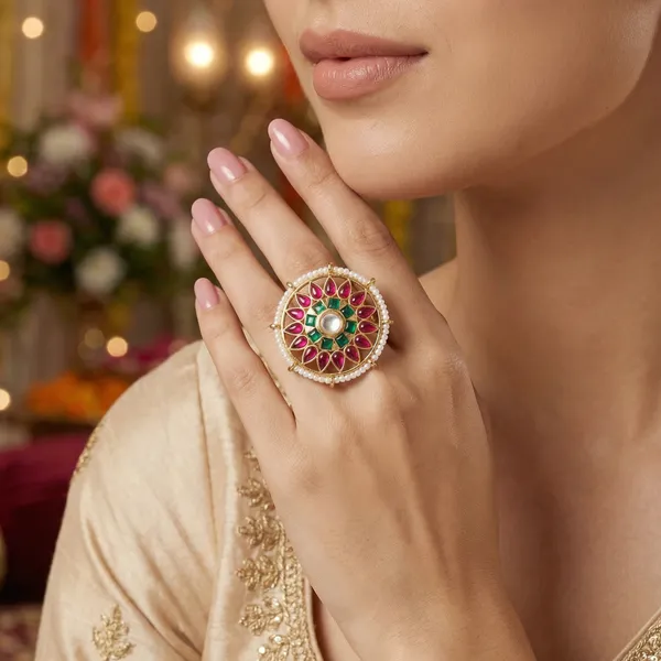 Gold_Plated_Multicolor_Kundan_Stone_Adjustable_Ring_For_Women