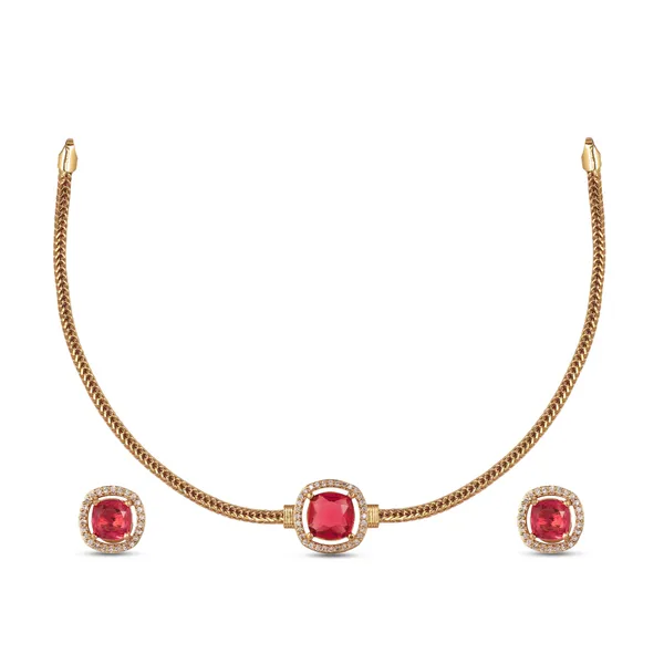 Pink_Stone_Gold_Plated_Necklace_Set_With_Earrings