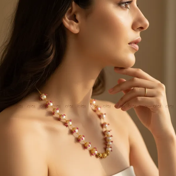 Antique_Gold_Micro_Plated_Pink_Crystal_Beads_Necklace