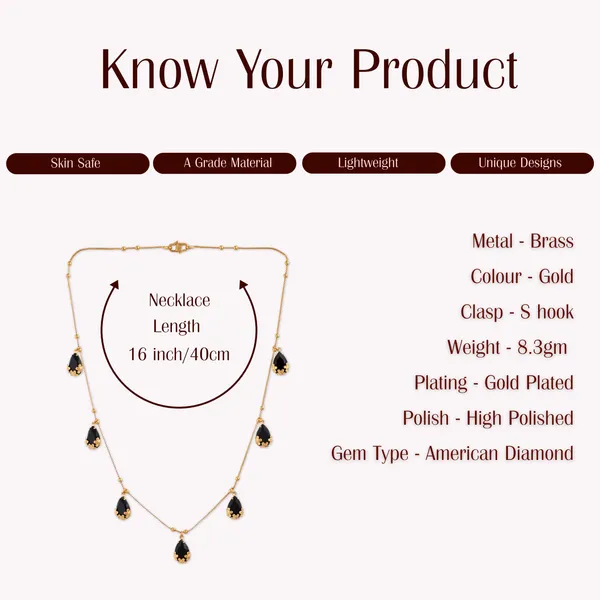 Gold_Tone_Black_Stone_Teardrop_Charm_Necklace_For_Women