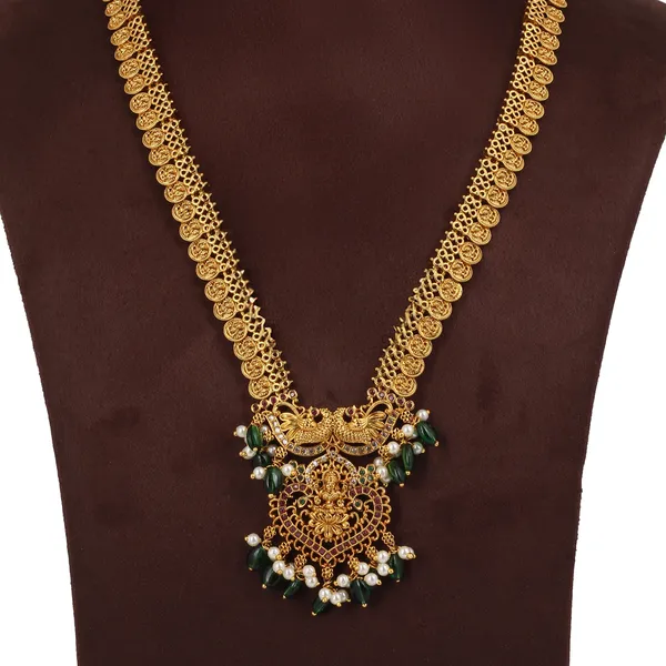 Antique_Gold_Plated_Brass_Long_Haar_Necklace_Set_With_Ad_Cz_Stones
