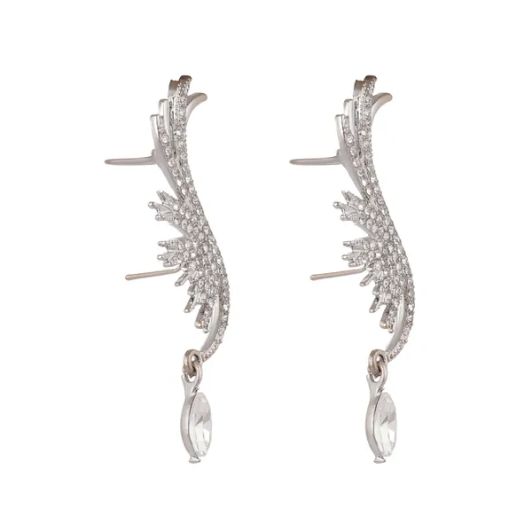 Silver_Crystal_Embellished_Feather_Ear_Cuff_Earrings_With_Drop