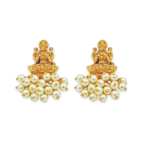 Antique_Gold_Plated_Goddess_Lakshmi_Pearl_Drop_Earrings