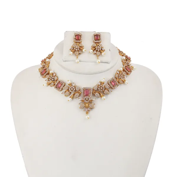 Ruby_AD_&_CZ_Necklace_Set_With_Earrings_Gold_Plated_Jewellery_Set