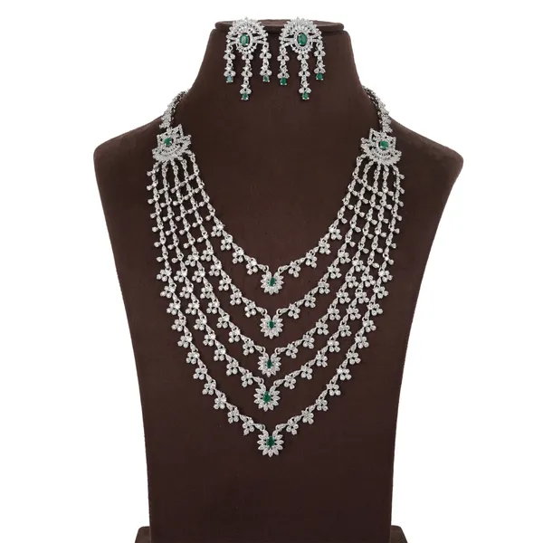 Silver_Rhodium_Plated_American_Diamond_Necklace_Set_With_Green_Zirconia