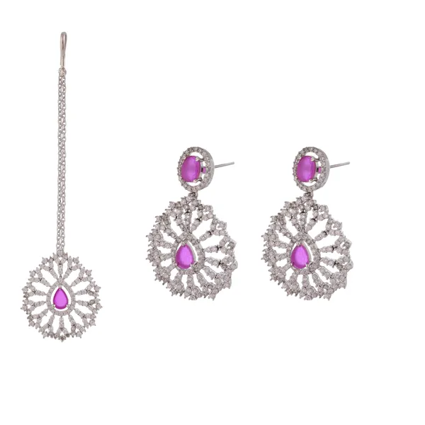 Silver_Rhodium_Plated_Pink_Zirconia_Bridal_Necklace_Set_For_Women