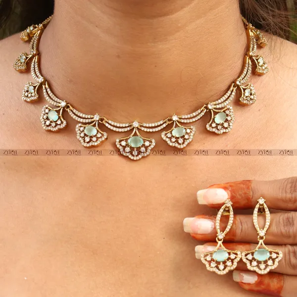 Antique_Gold_Plated_Brass_Ad_Cz_Stone_Necklace_Earrings_Set