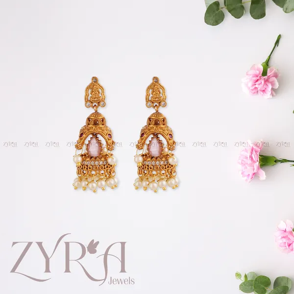 Gold_Plated_Pink_Stone_Pearl_Drop_Jhumka_Earrings_For_Women