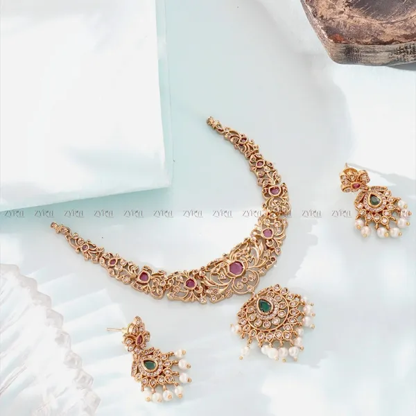 Gold_Plated_Pink_Green_Kundan_Pearl_Necklace_Set_For_Women