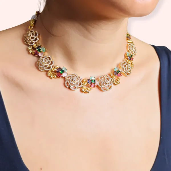 Gold_Plated_Floral_Necklace_And_Earrings_Set_For_Women