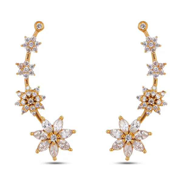 AAA_Grade_Cubic_Zirconia_Studded_Gold_Plated_Floral_Ear_Cuff_Earring_