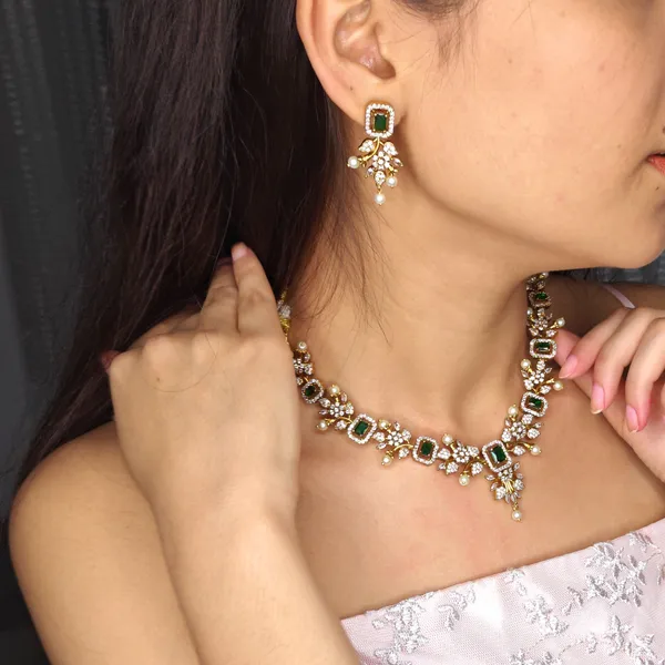 Emerald_AD_&_CZ_Necklace_set_With_Earrings_Gold_Plated_