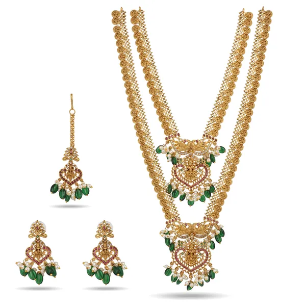 Gold_Plated_Kundan_Bridal_Necklace_Set_With_Green_Stones