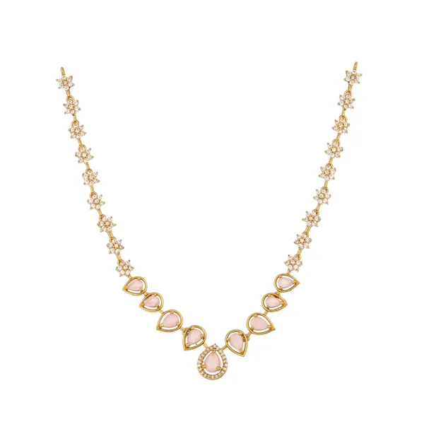 Gold_Micro_Plated_Zircon_Necklace_Set_With_Teardrop_Design