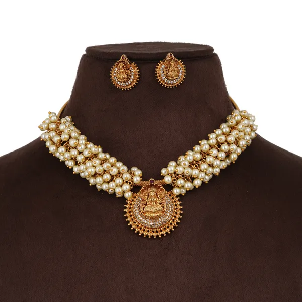Gold_Plated_Pearl_Cluster_Necklace_Set_With_Matching_Earrings