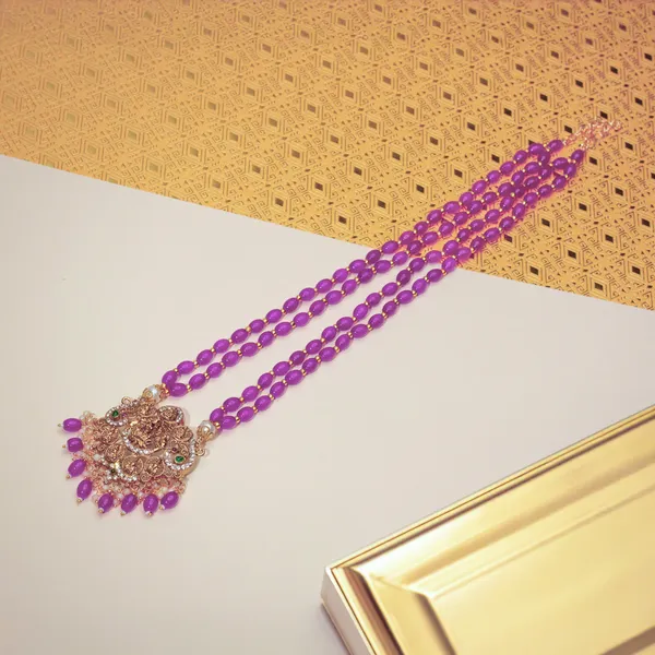 Purple_Beaded_Double_Strand_Long_Necklace_With_Gold_Plated_Lakshmi_Pendant_For_Women