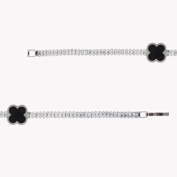 Silver_Tone_Black_Clover_Charm_Bracelet_For_Women