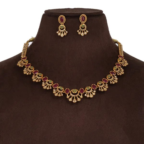 Gold_Plated_Ruby_Green_Stone_Necklace_Set_For_Women
