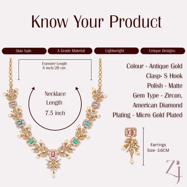 Gold_Tone_Multicolor_Stone_AD_Necklace_Set_With_Pearls