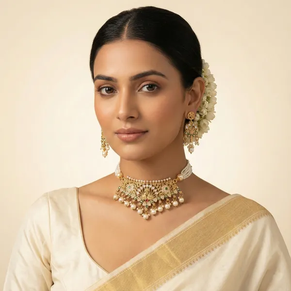 Kundan_Meenakari_Choker_Necklace_set_With_Earrings_Gold_Plated