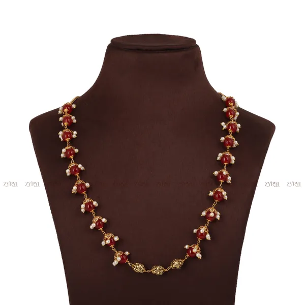 Gold_Red_Stone_Pearl_Embellished_Chain_Necklace_For_Women