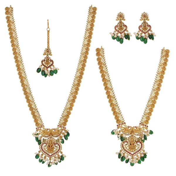 Gold_Plated_Kundan_Bridal_Necklace_Set_With_Green_Stones
