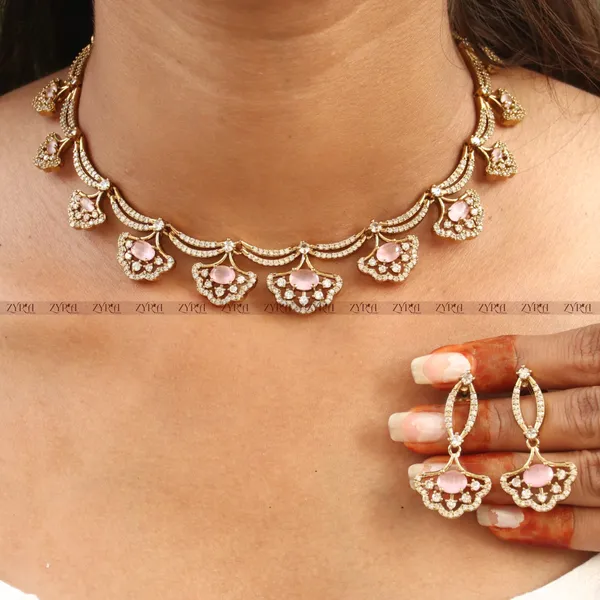 Gold_Tone_Pink_Stone_Studded_Necklace_Set_For_Women