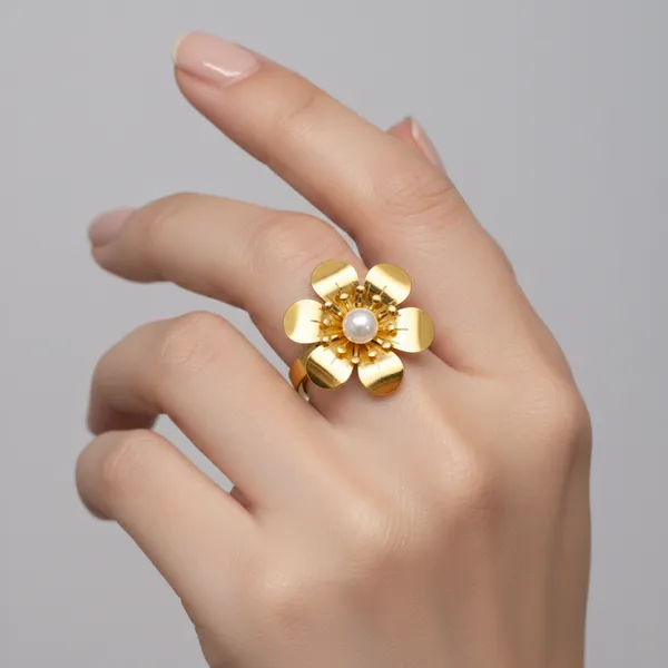 Gold_Plated_Stainless_Steel_Faux_Pearl_Flower_Ring_Size_11