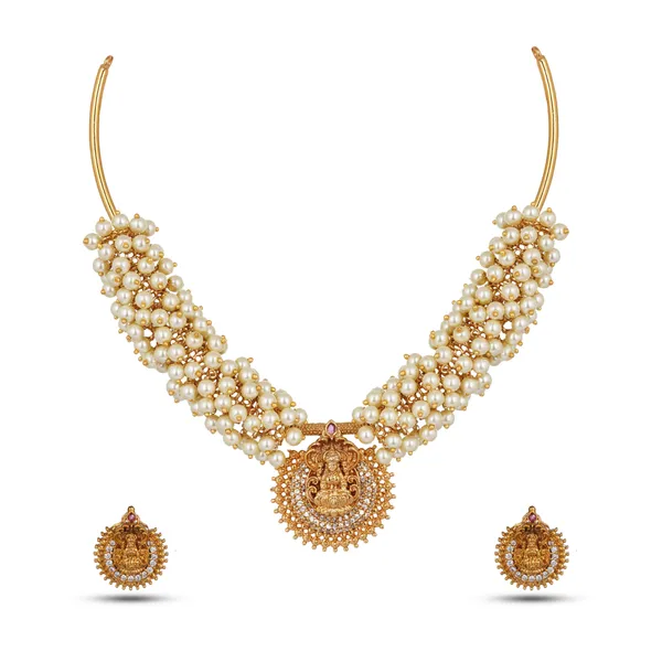 Gold_Plated_Pearl_Cluster_Necklace_Set_With_Matching_Earrings