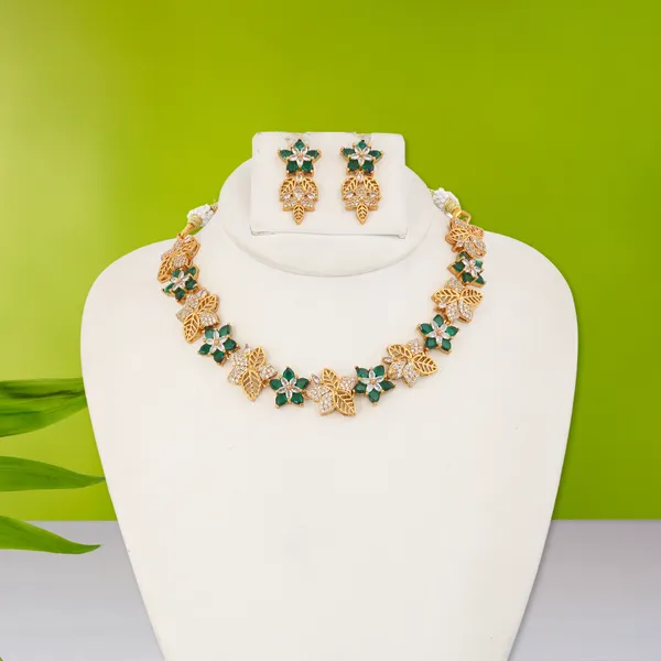 Gold_Plated_Green_Stone_Floral_Necklace_Set_For_Women