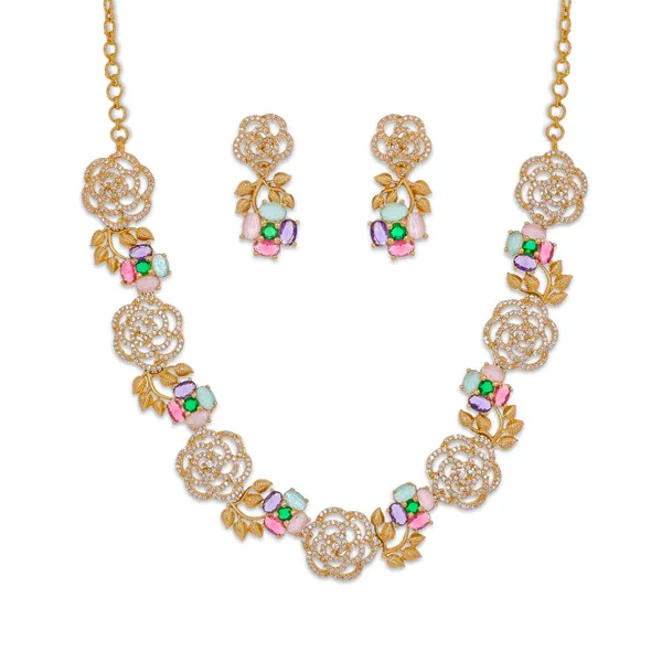 Gold_Plated_Floral_Necklace_And_Earrings_Set_For_Women